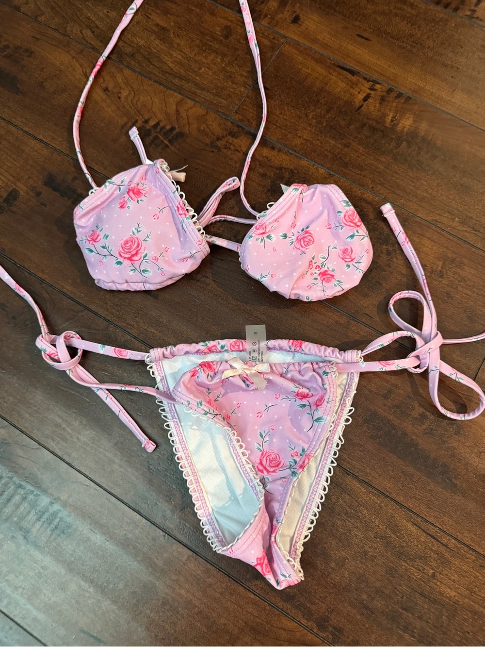 SHEIN Pink Floral Tie-Side Bikini Set